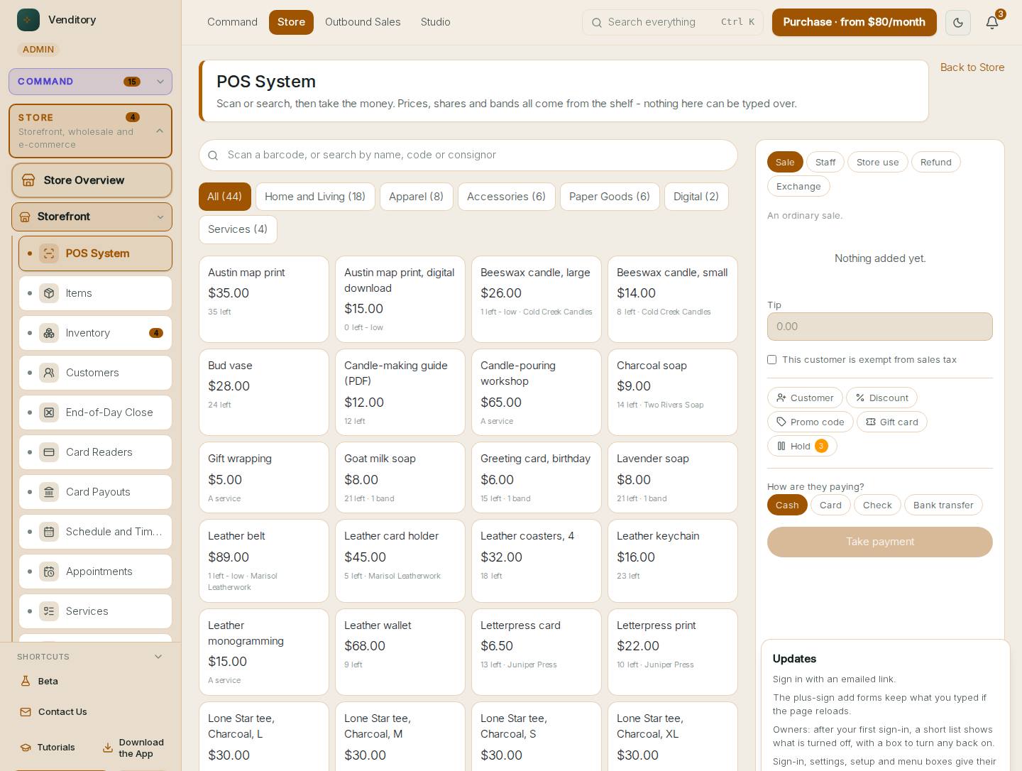 Checkout in the Venditory demo