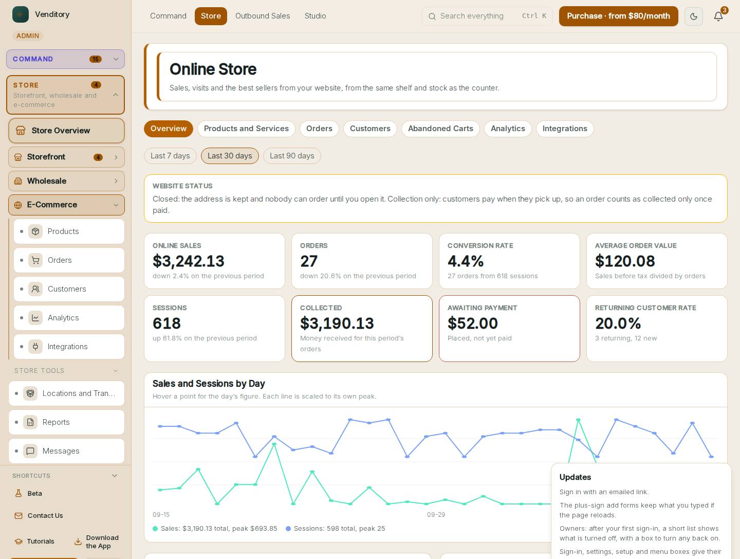 Online store in the Venditory demo